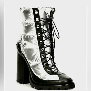 🆕Schutz Alena Puffer Combat Boots Metallic Silver Black Sz. 6/6.5/8/8.5 S01